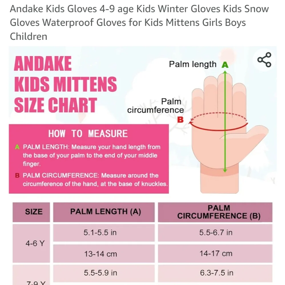 Double Waterproof gloves for snow for age 7-9 pink adjustable velcro  Wr…